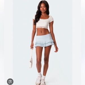 EDIKTED Double Pleated Mini Skort Skirt Light Blue Women’s Size XL BRAND NEW